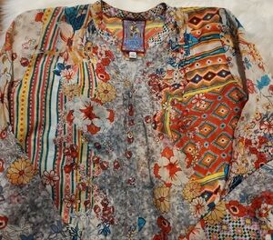 Johnny Was Multicolor Floral Patchwork Tunic